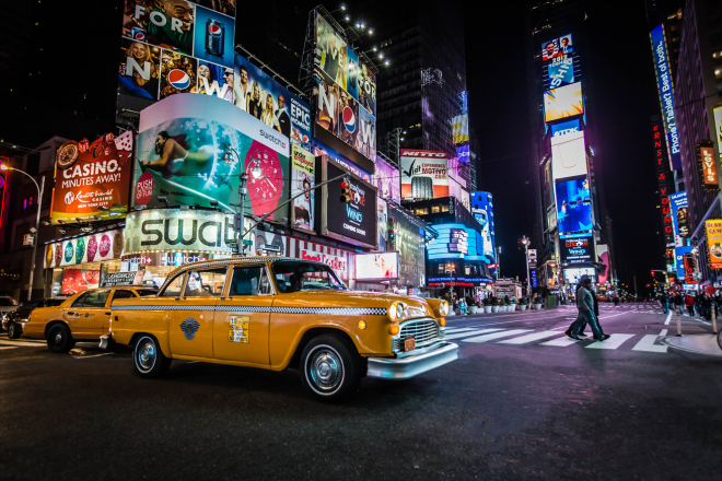 Yellow cab in Times Square, New York